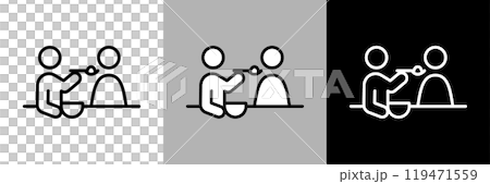 介護スタッフが食事介助をするイラスト。シンプルな線画のベクターアイコン。 介護スタッフが食事介助をするイラスト。シンプルな線画のベクターアイコン。 119471559