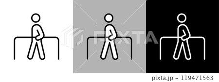 リハビリで歩行訓練をするイラスト。シンプルな線画のベクターアイコン。 119471563