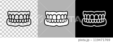 Dentures illustration. Simple line drawing vector icon. Dentures illustration. Simple line drawing vector icon. 119471769