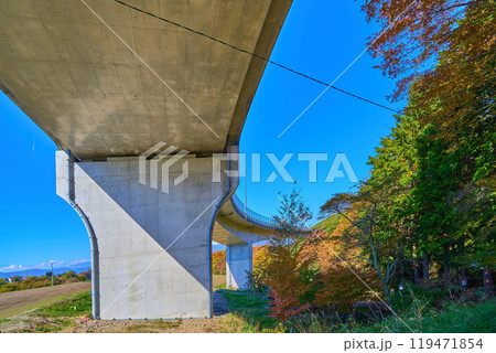 秋の長野県茅野市の多留姫大橋(県道17号)高架下付近 119471854