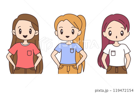 Collection of Cute Beautiful Long Haired Girl Cartoon Character Pose Collection of Cute Beautiful Long Haired Girl Cartoon Character Pose 119472154