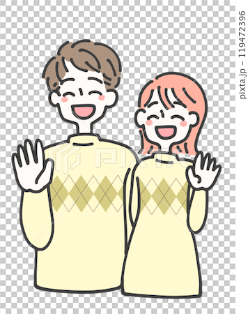 揮動他們的手的年輕人和婦女 119472396