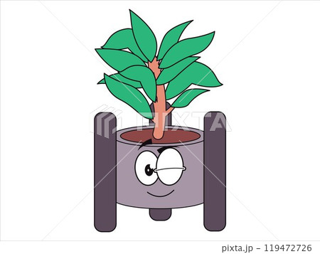 Plant flora houseplant potted facial expression kids children cartoon character colorful design icon set 119472726