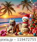 沖縄のビーチとシーサーのクリスマス 119472755
