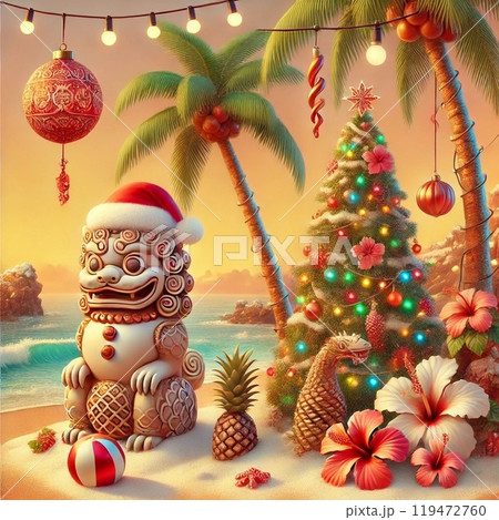 沖縄のビーチとシーサーのクリスマス 119472760