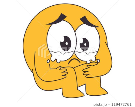 Crying sad unhappy emoji yellow emoticon character facial expression avatar teary eyes bawling gesture design icon set 119472761