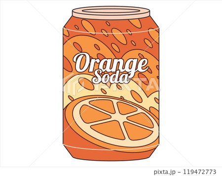 Orange soda soft drink can tangerine flavor sweet fizzy taste metal aluminum container colorful packaging refreshment design flat illustration Orange soda soft drink can tangerine flavor sweet fizzy taste metal aluminum container colorful packaging refreshment design flat illustration 119472773