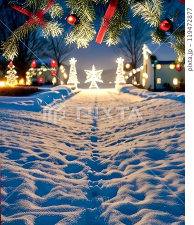 クリスマスの雪の積もったイルミネーション 119472877