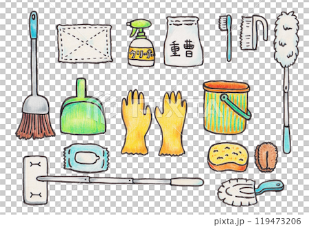 掃除道具のシンプルなイラストセット 119473206