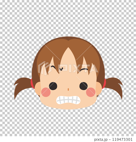 一個可愛的小女孩皺眉圖標面部表情白色背景向量的表情符號插圖 119473301