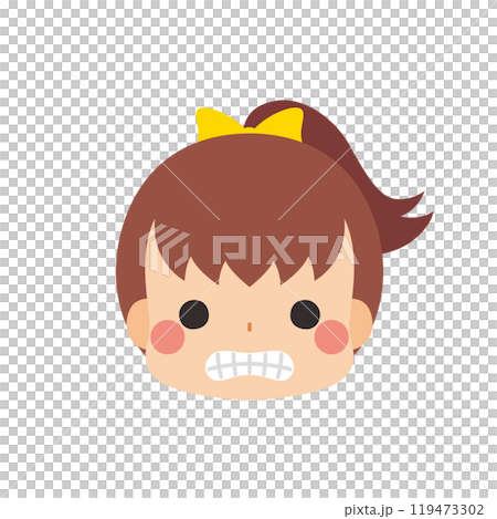 一個可愛的小女孩皺眉圖標面部表情白色背景向量的表情符號插圖 119473302