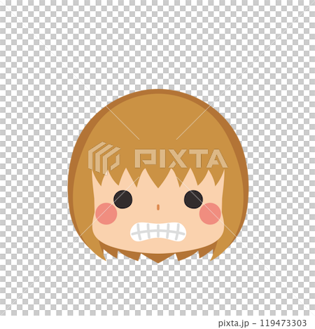 一個可愛的小女孩皺眉圖標面部表情白色背景向量的表情符號插圖 119473303