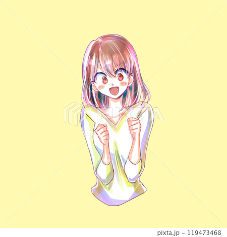 笑顔で両手を握りしめる女性 笑顔で両手を握りしめる女性 119473468