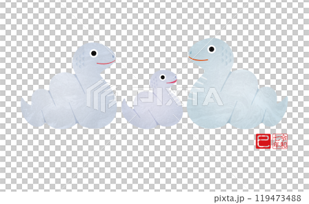 2025年賀 巳年のヘビの親子イラスト 2025年賀 巳年のヘビの親子イラスト 119473488