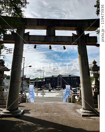 田川・風治八幡宮からのぞき見る田川伊田駅 119473936