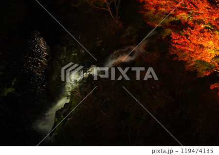紅葉に包まれた滝 119474135