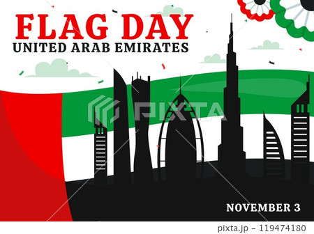 United Arab Emirates Flag Day Vector Illustration on 3rd November featuring National Flags and Decorative Ornaments in a Flat Style Cartoon Background 119474180