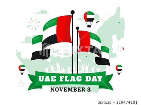 United Arab Emirates Flag Day Vector Illustration on 3rd November featuring National Flags and Decorative Ornaments in a Flat Style Cartoon Background United Arab Emirates Flag Day Vector Illustration on 3rd November featuring National Flags and Decorative Ornaments in a Flat Style Cartoon Background 119474181