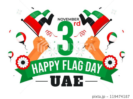 United Arab Emirates Flag Day Vector Illustration on 3rd November featuring National Flags and Decorative Ornaments in a Flat Style Cartoon Background 119474187