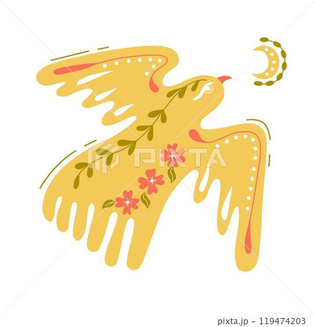 Folk ornamental bird and flowers. Best for greeting card. Template vector illustration. Folk ornamental bird and flowers. Best for greeting card. Template vector illustration. 119474203