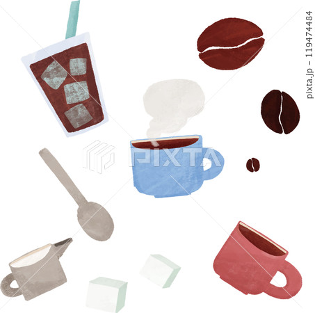 コーヒーやコーヒー豆などのイラストパターン 119474484