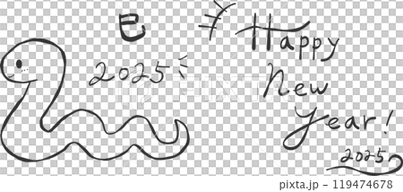 2025 snake year line drawing lettering and monochrome illustration set 2025 snake year line drawing lettering and monochrome illustration set 119474678