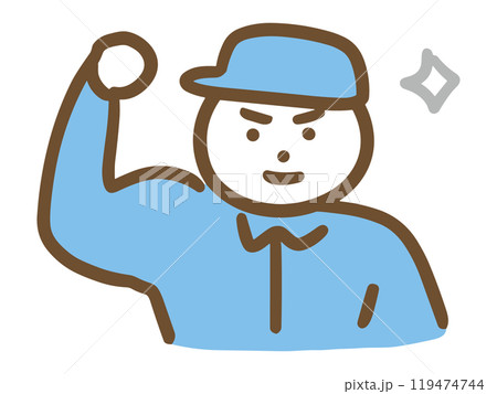 力こぶを見せる強そうな作業服の男性 力こぶを見せる強そうな作業服の男性 119474744