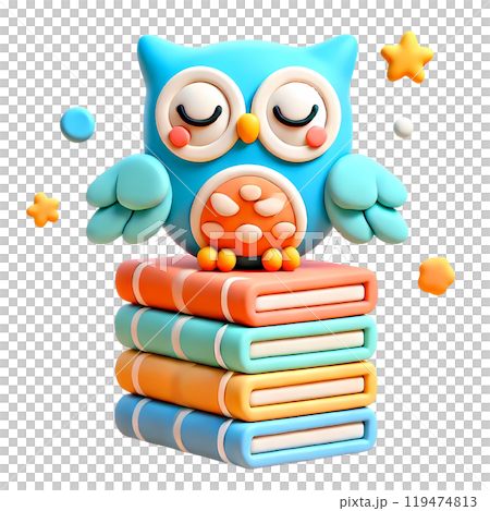 cute owl on stack of books  119474813