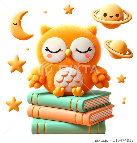 cute owl on stack of books 119474815