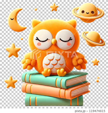 cute owl on stack of books 119474815