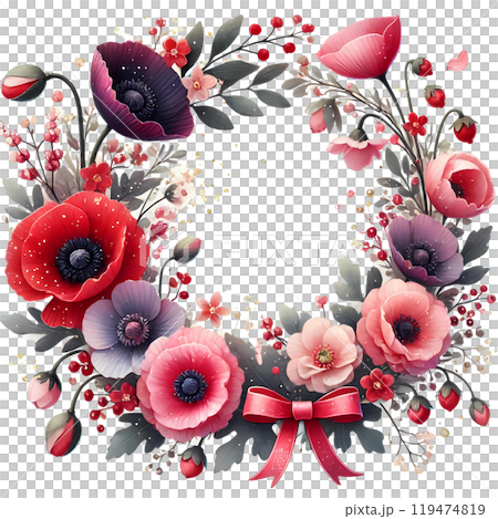poppy flowers wreath 119474819