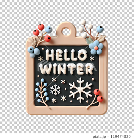hello winter on blackboard  119474820
