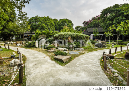 Garden view of the Hinoki Village (cypress forest life village) in Chiayi, Taiwan. Hinoki Village in Chiayi, Taiwan. Garden view of the Hinoki Village (cypress forest life village) in Chiayi, Taiwan. Hinoki Village in Chiayi, Taiwan. 119475261