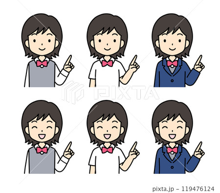 シンプルでかわいい学生イラスト(指差し・上半身・女の子) シンプルでかわいい学生イラスト(指差し・上半身・女の子) 119476124