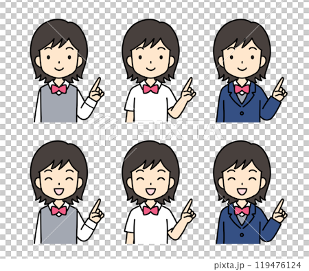 シンプルでかわいい学生イラスト(指差し・上半身・女の子) シンプルでかわいい学生イラスト(指差し・上半身・女の子) 119476124