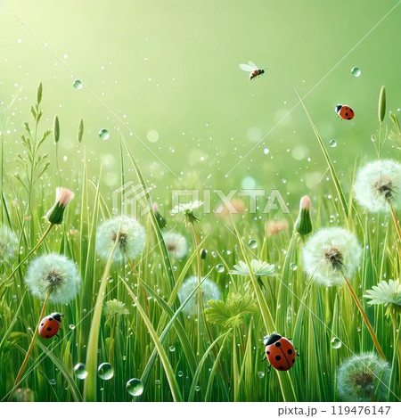 dandelion flower field in morning  119476147
