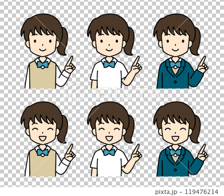 簡單可愛的學生插畫(指點、上半身、女孩) 簡單可愛的學生插畫(指點、上半身、女孩) 119476214