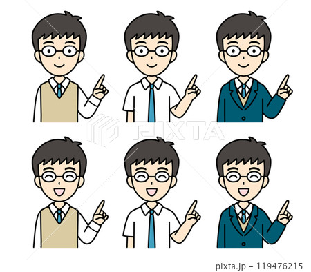 シンプルでかわいい学生イラスト（指差し・上半身・男の子） 119476215