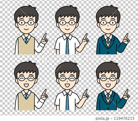 シンプルでかわいい学生イラスト（指差し・上半身・男の子） 119476215
