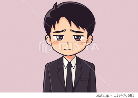がっかりしているスーツを着た男性の可愛いイラスト 119476693