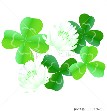 四つ葉、三つ葉、シロツメクサのイラスト素材 四つ葉、三つ葉、シロツメクサのイラスト素材 119476730