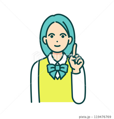 制服を着た女性。指差しポーズをする女の子のベクターイラスト素材。 119476769