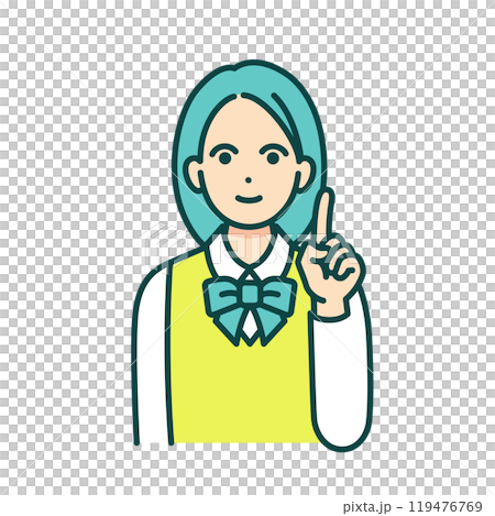 制服を着た女性。指差しポーズをする女の子のベクターイラスト素材。 119476769