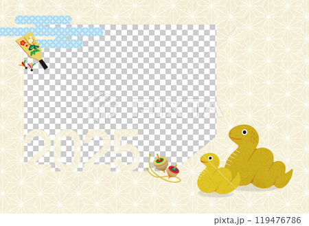 2025 New Year's card Photo frame with illustration of a snake family 119476786