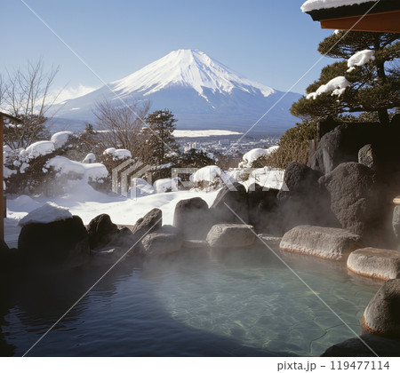 露天風呂と富士山/温泉 119477114
