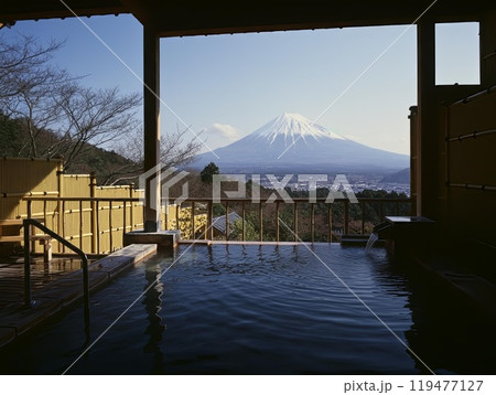 露天風呂と富士山/温泉 119477127