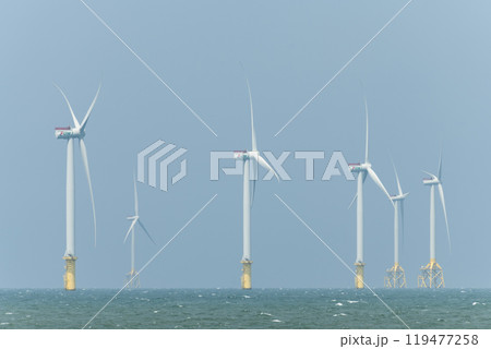 View of the Offshore wind power systems off the western coast of Taiwan. Offshore wind power systems, Taiwan. 119477258