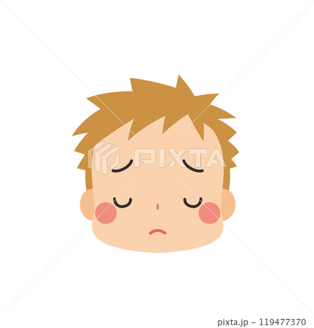 物思いにふける可愛い小さな男の子の絵文字イラスト　アイコン　顔　表情　白背景　ベクター 119477370