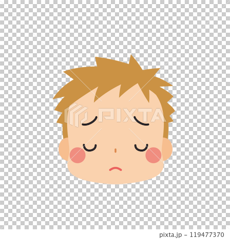 物思いにふける可愛い小さな男の子の絵文字イラスト　アイコン　顔　表情　白背景　ベクター 119477370