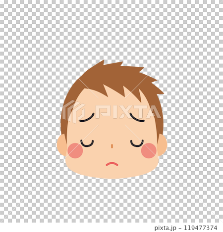 Pensive cute little boy emoji illustration icon face expression white background vector 119477374